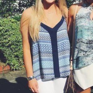 Blue Patterned Sleeveless Blouse